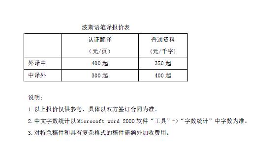 波斯語翻譯價(jià)格